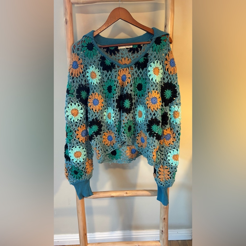 Electric & Rose Vera Green Multicolor Crochet Sweater